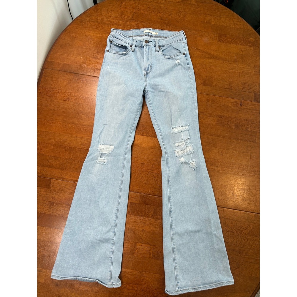 Levi's 726 Flare Jeans Women 27 Light Blue Distressed High Rise Denim